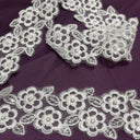 Beaded Corded Lace Trimming Embroidered On 100 Percent Polyester Fabric - Aqua, 2.5" Width (1 Yard)