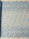 Lia 3D Floral Design Lace Fabric - Beaded Mesh, Double Scallop, 54" Width (1 Yard)