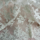 Beaded Corded Bridal Lace Ivory Mesh