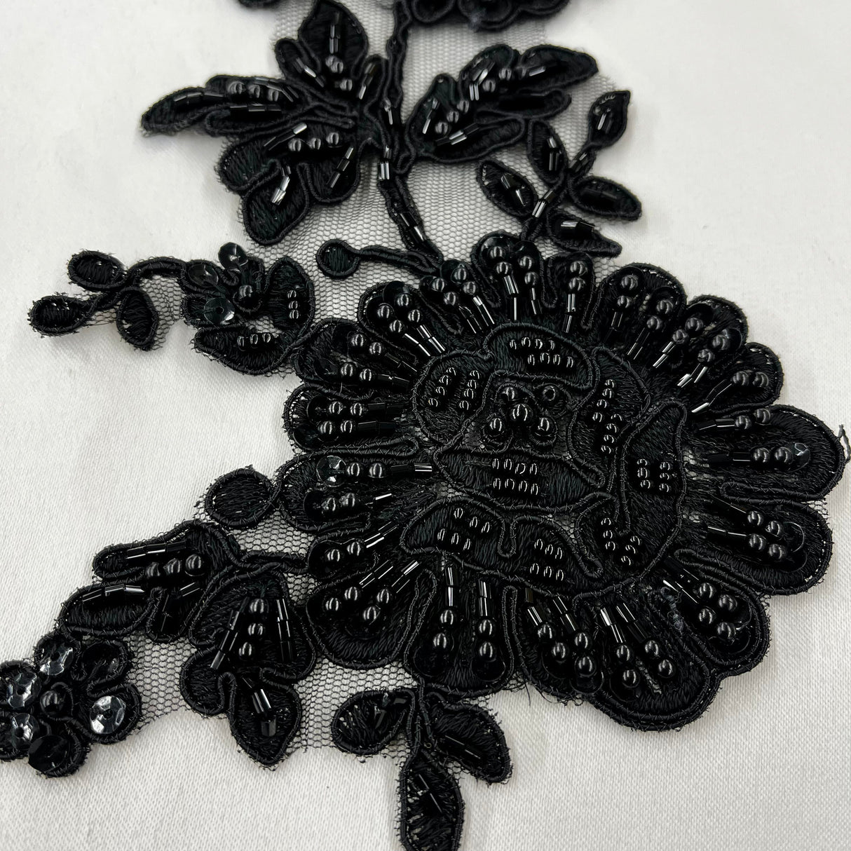 Beaded Corded Floral Lace Applique