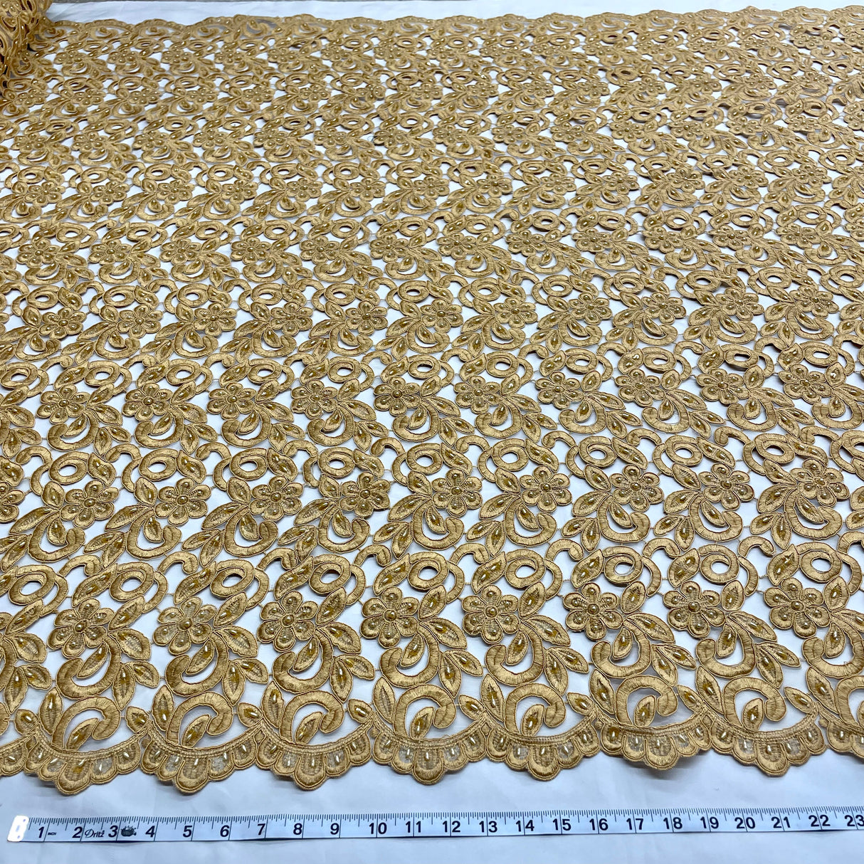 Beaded Corded Bridal Lace Ivory Mesh
