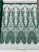 Wing Feather Damask Beaded Lace Fabric - Feather Damask, Beaded Mesh Lace, 50-54" Width (1 Yard)