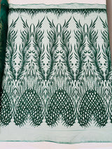 Wing Feather Damask Beaded Lace Fabric - Feather Damask, Beaded Mesh Lace, 50-54" Width (1 Yard)