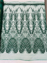 Wing Feather Damask Beaded Lace Fabric - Feather Damask, Beaded Mesh Lace, 50-54" Width (1 Yard)