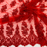 Beaded Corded Lace Fabric on Polyester Net Mesh