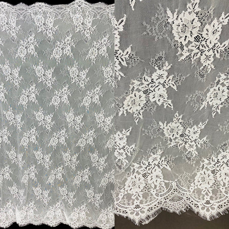 Embroidered Lace Fabric with Eyelash Scallop