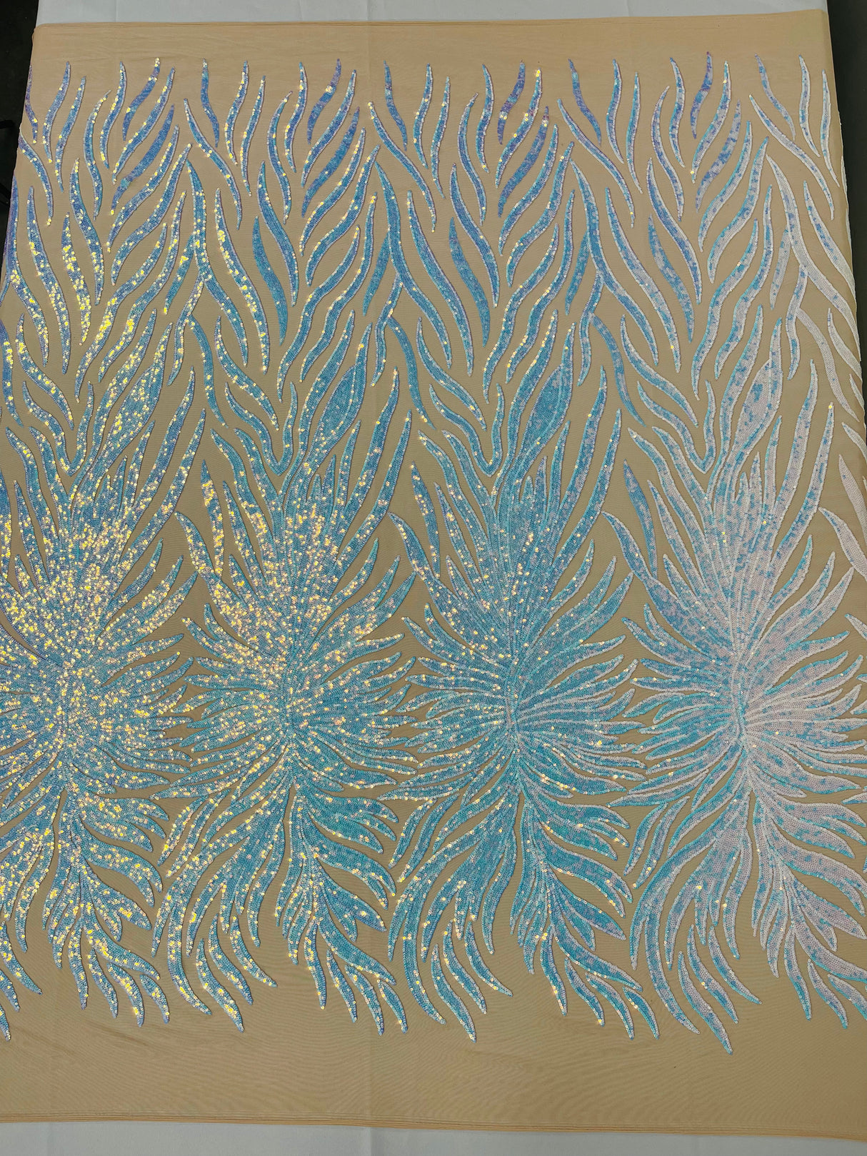 Phoenix Sequin Feather Polyester Fabric - Iridescent Flame Design, 54" Width (1 Yard)