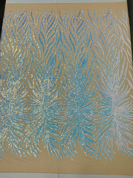 Phoenix Sequin Feather Polyester Fabric - Iridescent Flame Design, 54" Width (1 Yard)