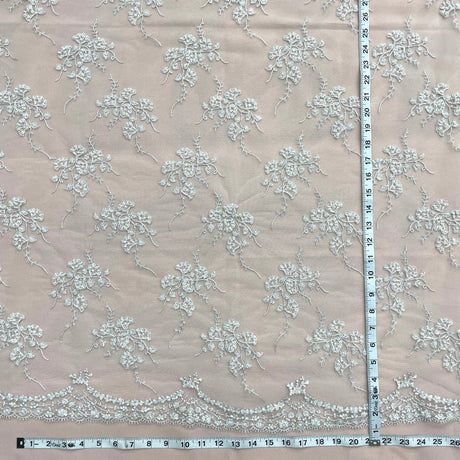 Beaded Sequined Lace Fabric on Polyester Net Mesh