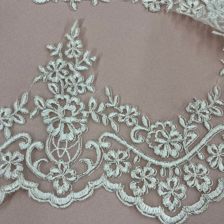 1 Yard Corded Lace Trimming Embroidered on 100% Polyester Net Mesh, Elegant and Durable Fabric Trim