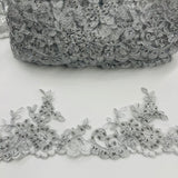 Beaded Corded Lace Trimming Polyester Fabric - Embroidered Net Mesh, 4" Width, 6 Color Schemes (1 Yard)