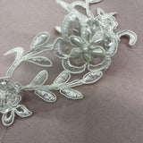 1 Yard Beaded & Corded Lace Applique Embroidered on 100% Polyester Organza Fabric