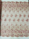 Lia 3D Floral Design Lace Fabric - Beaded Mesh, Double Scallop, 54" Width (1 Yard)