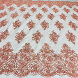 Beaded Corded Lace Fabric Metallic Scallops