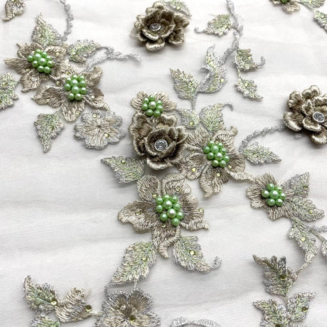 Beaded 3D Floral Lace Fabric