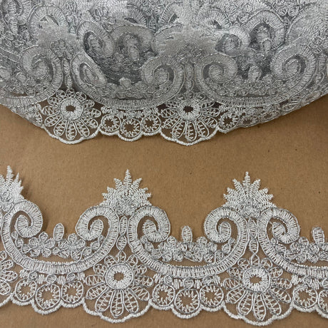 Corded Lace Trim Embroidered Net Mesh 4"