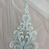 1 Yard Beaded Lace Fabric Embroidered with Fuzzy Thread on Polyester Net Mesh