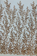 Beaded Sequined Lace Fabric - Embroidered On 100% Polyester Net Mesh, Silver, Rose Gold, 54" Width (1 Yard)