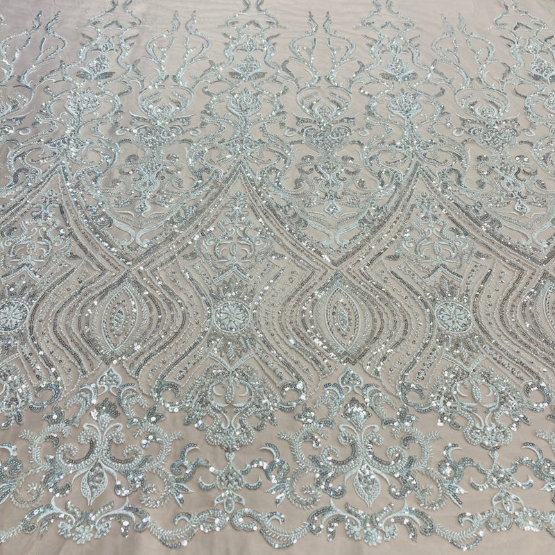 1 Yard Beaded Lace Fabric Embroidered on 100% Polyester Net Mesh 52 Inches Width