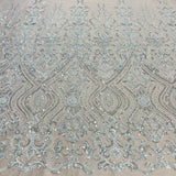 1 Yard Beaded Lace Fabric Embroidered on 100% Polyester Net Mesh