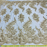1 Yard Stunning Beaded and Corded Bridal Lace Fabric Embroidered on Polyester Net Mesh