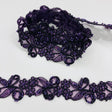 Beaded & Corded Lace Trimming Embroidered On 100 Percent Polyester Organza Fabric - Metallic Plum, 1.5" Width (1 Yard)