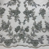Beaded Lace Fabric - Embroidered On 100 Percent Polyester Net Mesh, Lt. Sage/Dark Sage, 54" Width (1 Yard)