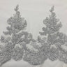 Floral Corded Embroidered Lace Trim Polyester Fabric - Scalloped Edge, 11" Width, Gold, Ivory, Silver, White (1 Yard)