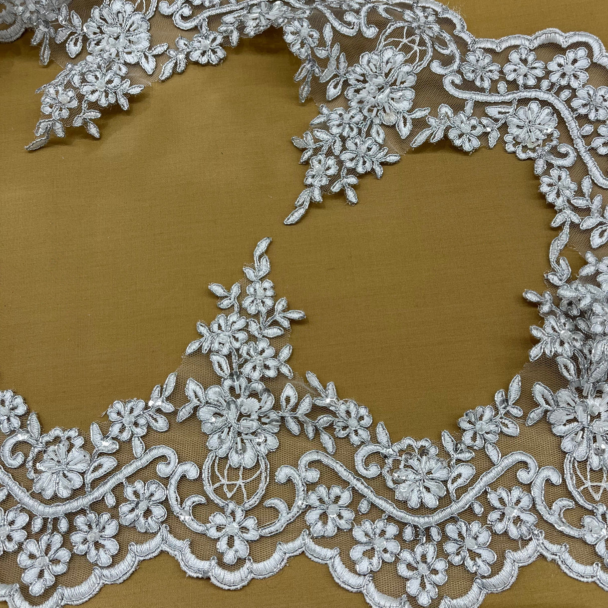 Beaded Corded Floral Lace Trimming