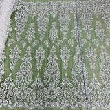 1 Yard Beaded Lace Fabric Embroidered on 100% Polyester Net Mesh | Off White, Ivory