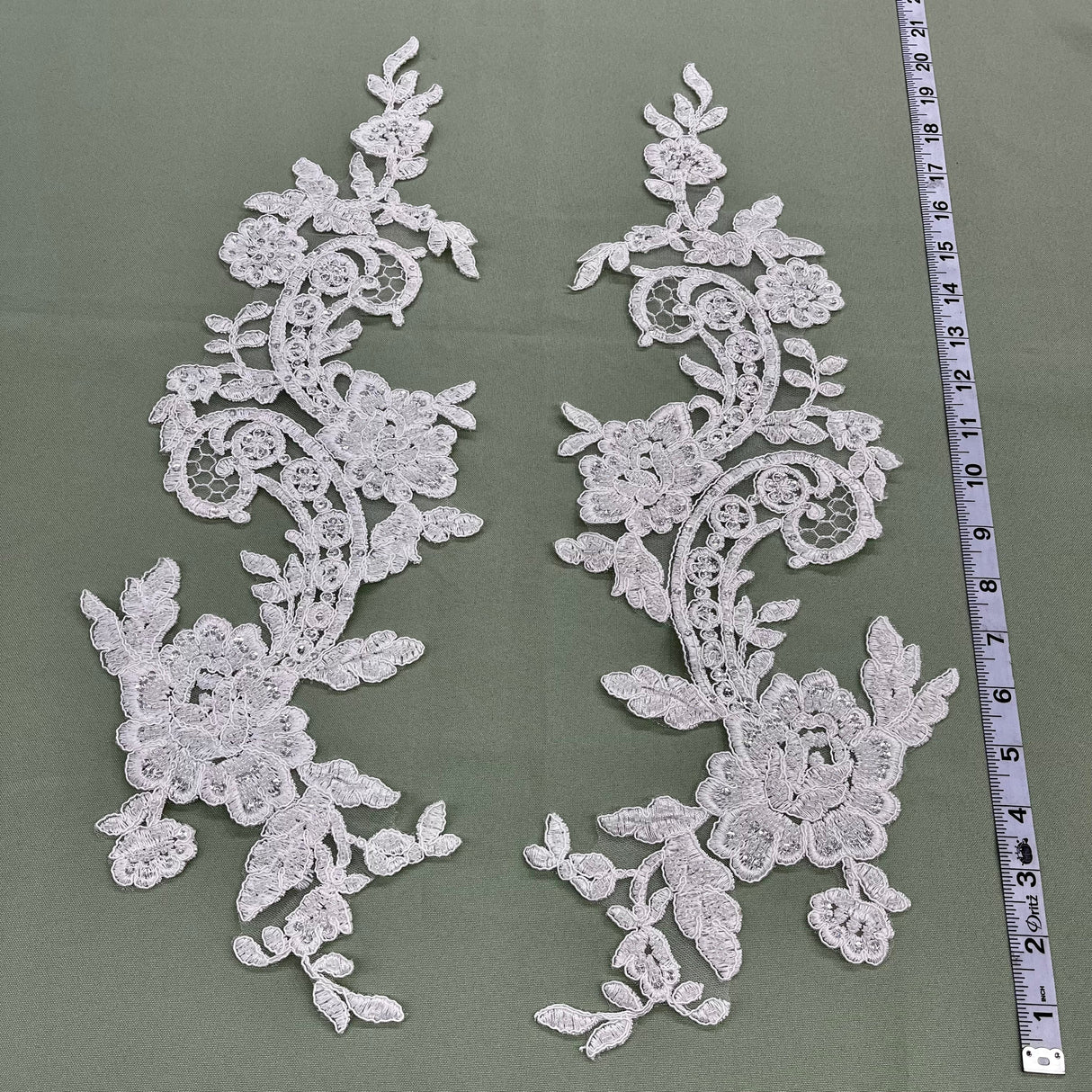 Beaded Corded Floral Lace Applique 20" x 5.5"