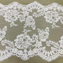 Double Sided Floral Lace Trimming Corded Embroidered On 100 Percent Polyester Net Mesh Fabric - Floral Corded Embroidered Lace Trim, 17.5" Width (1 Yard)