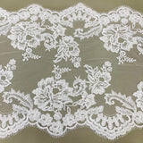 Double Sided Floral Lace Trimming Corded Embroidered On 100 Percent Polyester Net Mesh Fabric - Floral Corded Embroidered Lace Trim, 17.5" Width (1 Yard)