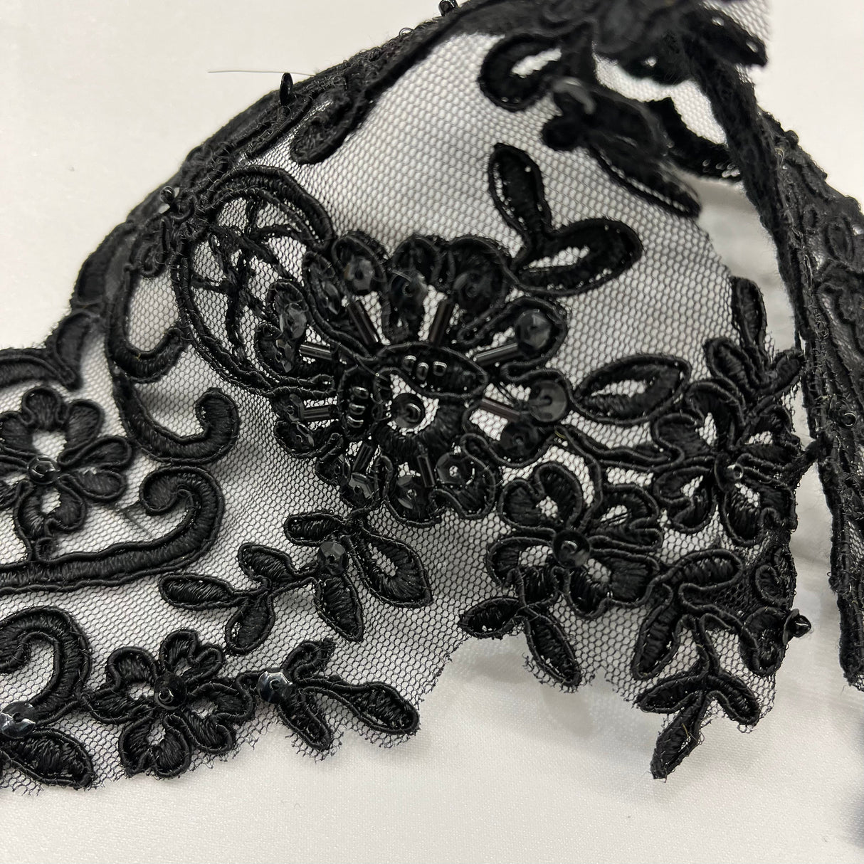 Beaded Corded Floral Lace Trim 6"