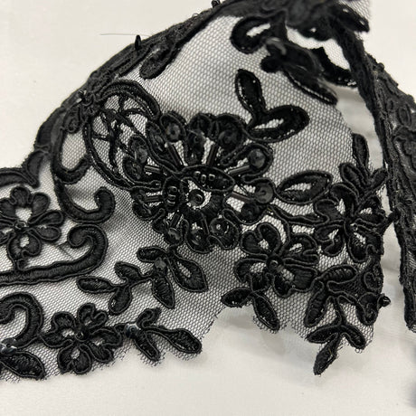 Beaded Corded Floral Lace Trim 6"