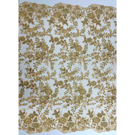 Beaded Sequined Floral Lace Fabric 51"