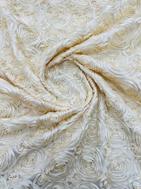 Rosette 3D Satin Polyester Fabric - 3D Rosette Design, 54" Width (1 Yard)