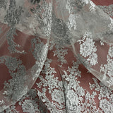 1 Yard Corded Bridal Lace Fabric Embroidered on Polyester Net Mesh