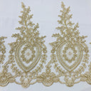 Corded Lace Trimming Embroidered On 100 Percent Polyester Net Mesh Fabric - Gold, Silver, Ivory With Silver, Ivory, White, 13" Width (1 Yard)