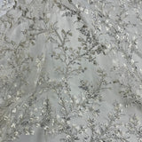 Beaded 3D Floral Lace Fabric Ivory Silver