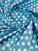 Polka Dot Satin 100 Percent Polyester Charmeuse Fabric - White Polka Dot On Red, 58" Width (1 Yard)