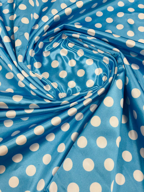 Polka Dot Satin 100 Percent Polyester Charmeuse Fabric - White Polka Dot On Red, 58" Width (1 Yard)