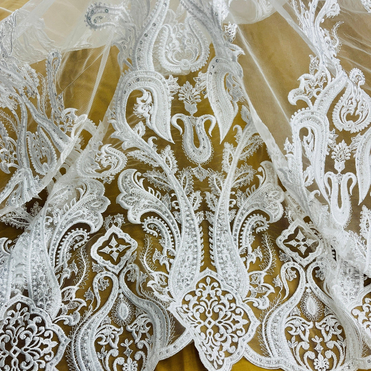 Beaded Lace Fabric on Polyester Net Mesh