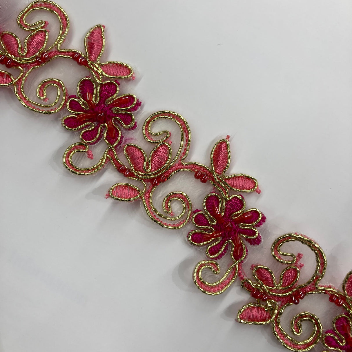Beaded & Corded Lace Trimming Embroidered On 100% Polyester Fabric - Corded, Beaded & Embroidered Trimming, 1.5" Width (1 Yard)