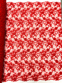 Estrella Corded Flowers Embroider With Sequins Mesh Lace Fabric - Floral Embroidered, Double Scallop, 50-54" Width, 36" Length (1 Yard)