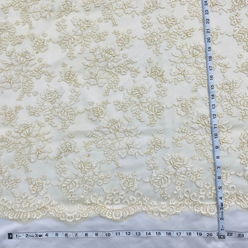 Beaded Lace Fabric Ivory Gold