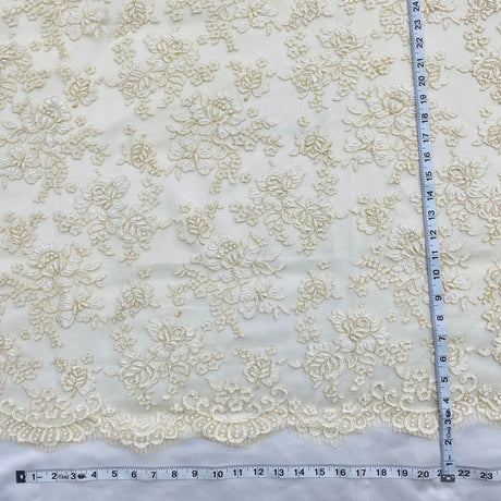 Beaded Lace Fabric Ivory Gold