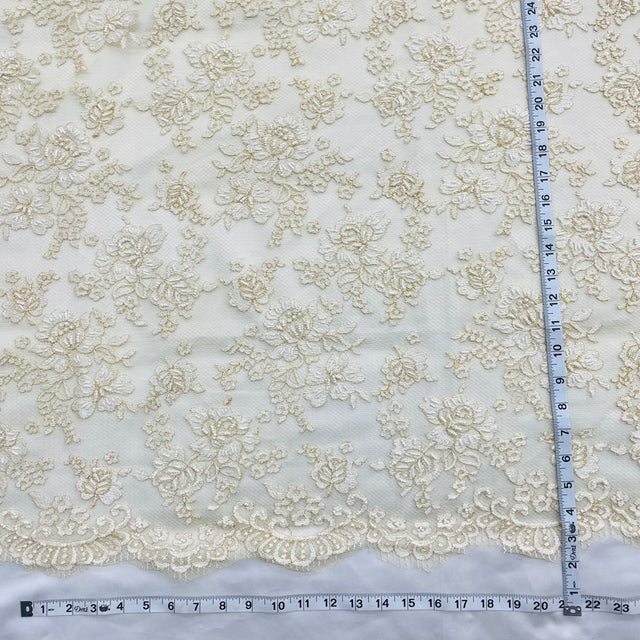 Beaded Lace Fabric Ivory Gold