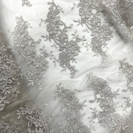 Corded Bridal Lace Fabric on Polyester Mesh