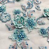Beaded 3D Floral Lace Fabric